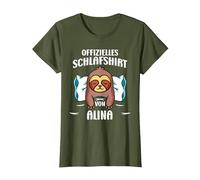 Offizielles Schlafshirt von Alina Faultier Personalisiert T-Shirt, Damen, Olivgrün, XL