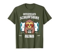 Offizielles Schlafshirt von Alina Faultier Personalisiert T-Shirt, Herren, Olivgrün, XL