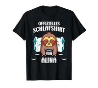 Offizielles Schlafshirt von Alina Faultier Personalisiert T-Shirt, Herren, Schwarz, 6XL
