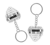 OFFSCH 2 Stück Herzförmige Schlüsselanhänger mit Reflektierendem Spiegel aus Aluminiumlegierung und Glas Silberfarbene Kleiner Diskokugeln für Disco Partys und Partygeschenke