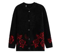 OFFSUM Damen Gestrickte Strickjacke - Einreihige Klassische Stickerei Pullover Mittleren Alters Senioren Herbst Winter Warmmantel Gestrickte Strickjacke Kleidung, Schwarz, XL