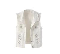 OFFSUM Damen Jeansweste - Klassischer Koreanischer Stil Frühling Und Herbst Einfarbig Einreihig Übergröße Lässig Ärmellos Strickjacke Weste Weiß XXL