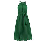 OFFSUM Damen Kleid Ärmelloses -Süße Sommer Frauen Langes Kleid Einfarbig Mode Lässig Bequem Elegant Mittellang Cocktailkleider Schlinge Für Party Abschlussball Abend,Grün,S