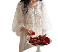 OFFSUM Damen Nachthemd - Elegante Schöne Nachthemd Prinzessin Casual Baumwolle Nachthemd Frühling Herbst Retro Palast Süße Dessous Kleid Kleidung, Weiß, L