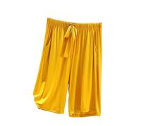 OFFSUM Damen Pyjamahose - Sommer-Schlafhose, Übergröße 3XL, Einfache Knielange Hose, Weich, Bequem, Lässig, Modisch, Mit Taschen, Loungewear, Gelb, M