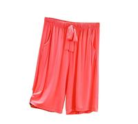 OFFSUM Damen Pyjamahose - Sommer-Schlafhose, Übergröße 3XL, Einfache Knielange Hose, Weich, Bequem, Lässig, Modisch, Mit Taschen, Loungewear, Rot, M