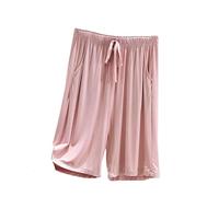 OFFSUM Damen Pyjamahose - Sommer-Schlafhose, Übergröße 3XL, Einfache Knielange Hose, Weich, Bequem, Lässig, Modisch, Mit Taschen, Loungewear, Pink, XL