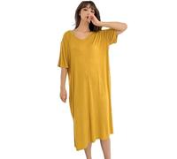 OFFSUM Kurzarm Pyjama Für Damen - Große Größe Einfarbige Baumwolle Frühling Und Sommer Lässige Nachtwäsche Einfacher V-Ausschnitt Weiches Atmungsaktives Nachthemd Loungewear Gelb XXL