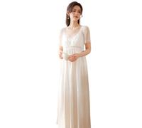 OFFSUM Kurzarm Pyjama Für Damen - Sexy Spitze Kurzarm Rundhals Homewear Sommer Baumwolle Vintage Nachthemd Lässig Süße Prinzessin Nachtwäsche Dessous,Weiß,M