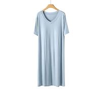 OFFSUM Kurzarm Pyjama Für Damen - Sommer Plus Size Sleepshirt Hochwertiges Einfarbiges Nachthemd Weiches Bequemes Nachthemd O-Ausschnitt Kleid Loungewear,Hellblau,XXL