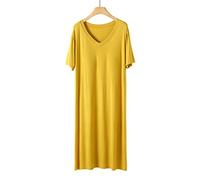 OFFSUM Kurzarm Pyjama Für Damen - Sommer Plus Size Sleepshirt Hochwertiges Einfarbiges Nachthemd Weiches Bequemes Nachthemd O-Ausschnitt Kleid Loungewear Gelb XXL
