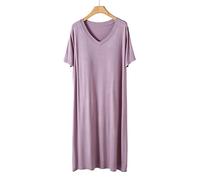 OFFSUM Kurzarm Pyjama Für Damen - Sommer-Sleepshirt In Übergröße Hochwertiges Einfarbiges Nachthemd Weiches Bequemes Nachthemd O-Neck-Kleid Loungewear Helllila XXL