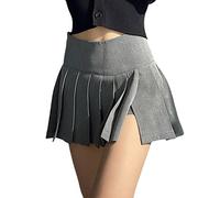 OFFSUM Kurze Röcke Für Damen -Faltenröcke Frauen Sexy Slim Split Minirock Einfarbig Hohe Taille A-Linie Mode Streetwear Kleidung Für Arbeit Büro Party,Grau,M