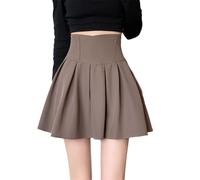 OFFSUM Kurze Röcke Für Damen -Modischer Damen-Minirock Mit Hoher Taille, Koreanischer Stil, Faltenrock, A-Linie, Schlank, Einfach, Einfarbig, Für Arbeit, Büro, Party, Kleidung, Braun, S