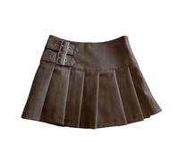 OFFSUM Kurze Röcke Für Damen -S-3Xl Pu-Leder-Minirock Für Damen, Vintage-Stil, Hohe Taille, Sexy Faltenröcke, Streetwear, Koreanischer Stil, Schlanke, Lässige A-Linie, Modische Kleidung, Braun, L