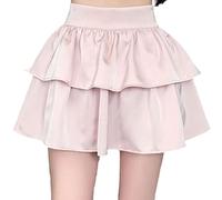 OFFSUM Kurze Röcke Für Damen -Süßer Einfarbiger Minirock Für Damen, Koreanischer Stil, Hohe Taille, Patchwork-Röcke, Sommer, Sexy Rüschen, Elegant, Schlicht, Für Abendparty, Rosa, M