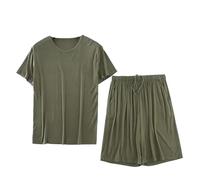 OFFSUM Pyjama Set Für Herren - Sommer-Nachtwäsche Mit Kurzen Ärmeln Zweiteilig Lässig Rundhalsausschnitt Einfarbig Große Größe Baumwolle Weich Atmungsaktiv Loungewear Grün 8XL