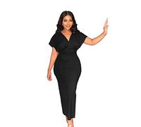OFFSUM Sommer Damen Kleid - Frauen Casual Sexy Langes Kleid Ärmellos V-Ausschnitt Robe Mode Streetwear Party Bankett Split Cocktailkleider Elegante Kleidung,Schwarz,S