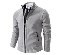 OFFSUM Strickjacke Für Herren - Herbst-/Wintermode Reißverschluss Vorne Strickjacke Stehkragen Mantel Im Koreanischen Stil Warme Einfarbige Große Jacke Hellgrau Xxl