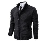 OFFSUM Strickjacke Für Herren - Herbst-/Wintermode Reißverschluss Vorne Strickjacke Stehkragen Mantel Im Koreanischen Stil Warme Einfarbige Große Jacke Grau Xxl