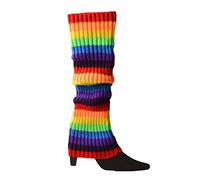 Ofggd 80er-90er Jahre Frauen Mädchen Strick Skating Beinstulpen Regenbogen Gestreifte Gehäkelte Gerippte Kniestrümpfe Für Party Accessoires. Gerippte Gestrickte Fußlose Socken