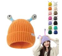 Oforest Winter Parent-Child Cute Glowing Little Monster Knit Hat, Cute Little Monster LED Knit Beanie, Warm Wool hat (DE/NL/SE/PL, Alphanumerisch, Einheitsgröße, Orange)
