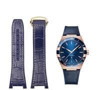 OFWAX Für Omega Constellation Double Eagle Series-Uhrenarmband Manhattan-Gummi-Rindsleder für Herren Observatory Strap Notch 25-14 mm(Blue white-gold)
