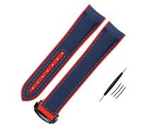 OFWAX Nylon-Silikon-Uhrenarmband für Omega-Uhrenarmband 20 mm, 21 mm, 22 mm, Silikon-Armband, Faltschließe, gebogenes Ende, Armbanduhren, Gürtel mit Logo(Blue-red gold,22mm)