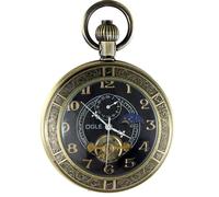 OGLE Wasserdichtes Lechtendes Vergrößerungsglas Tourbillon Mond Sonne Kette Fob Selbstaufziehende Automatische Mechanische Taschenuhr (Bronzeschwarz)