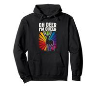 OH Deer I'm Queer Bunter Hirsch mit Regenbogenstrahlen Pullover Hoodie