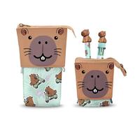Oh My Pop Capybara-Cute Federmäppchen + 10-Farben-Stift + Radierbarer Gelstift, Mehrfarbig, 11,5 x 17 cm