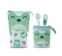 Oh My Pop Froggy-Cute Federmäppchen + 10-Farben-Stift + Radierbarer Gelstift, Türkis, 11,5 x 17 cm