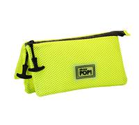 Oh My Pop! Yellow Neon-Mesh Dreifach Federmäppchen, Gelb, 23 x 11 cm