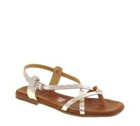 Oh My Sandals 5317 Flip-Flops für Damen, Leder, breiter Absatz, 1 cm, Gummisohle, champagner, 39 EU