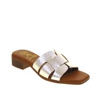 Oh My Sandals 5343 Sandalen für Damen, Leder, großer Absatz, 3 cm, Gummisohle, champagner, 40 EU