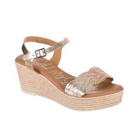 Oh! My Sandals 5721 Damen-Sandalen aus Leder mit Keilabsatz, Champagner, 39 EU