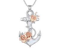 OHAYOO Anker Halskette für Damen Silber Opal Glaube Liebe Hoffnung Anhänger Halskette Anker kette Mit Rosen Schmuck für Damen Mutter
