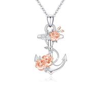 OHAYOO Anker kette für Damen 925 Silber Anker Anhänger Halskette Mit Rosen Glaube Liebe Hoffnung Kette Schmuck für Damen