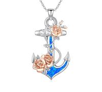 OHAYOO Anker kette für Damen 925 Sterling Silber Opal Glaube Liebe Hoffnung Anhänger Halskette Opal Anker Halskette Mit Rosen Schmuck für Damen Mutter
