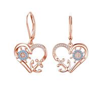 OHAYOO Anker Ohrringe 925 Sterling Silber Rosévergoldet Herz Anhänger Ohrringe Anker Schmuck für Damen Mädchen