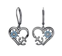 OHAYOO Anker Ohrringe 925 Sterling Silber Schwarz Vergoldet Herz Anhänger Ohrringe Anker Schmuck für Damen Mädchen