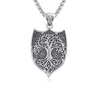 OHAYOO Baum Des Lebens Kette 925 Sterling Silber Schild Halskette für Herren Lebensbaum Anhänger mit Keltischer Knoten Wikinger Halskette Keltischer Schmuck Ostern Geschenk für Herren Jungen