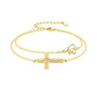 OHAYOO Gold Kreuz Armband Damen 925 Sterling Silber Kreuz Herz Faith Armband Glaube Liebe Hoffnung Schmuck Geschenke für Frauen Mama