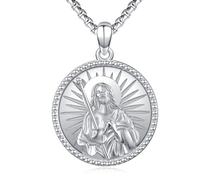 OHAYOO Herren Kette mit Münze Anhänger Kompass Saint James kette 925 Sterling Silber Medaille Religiöser Beschützer Talisman Geburtstag Geschenk für Männer Jungen (Silber)