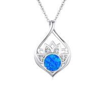 OHAYOO Lotus Kette Damen 925 Sterling Silber Blau Opal Anhänger Kette Lotus Blume Halskette Yoga Kette Blau Opal Lotus Schmuck Geschenke für Damen Frauen Mädchen