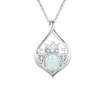 OHAYOO Lotus Opal Halskette Damen 925 Sterling Silber Anhänger Kette Blume Yoga Schmuck Geschenke für Frauen Mädchen