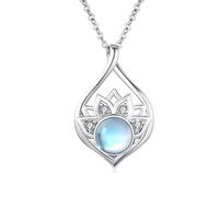OHAYOO Mondstein Kette Damen 925 Sterling Silber Lotus Anhänger Halskette Yoga Schmuck Geschenke für Frauen Mädchen