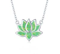 OHAYOO Opal Lotus Kette Damen 925 Sterling Silber Grün Opal Lotus Blume Anhänger Halskette Yoga Heilung Kette Blume Schmuck Geschenke für Damen