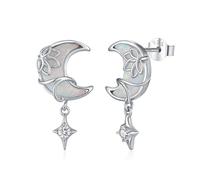 OHAYOO Opal Ohrringe 925 Sterling Silber Mond Lotus Ohrstecker Ohrringe Opal Blumen Mond Schmuck für Damen Mädchen