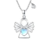 OHAYOO Schutzengel Kette 925 Sterling Silber Mondstein Engelsrufer Kette mit Anhänger Taufkette Mädchen Mondstein Opal Schmuck für Mädchen Damen Frauen